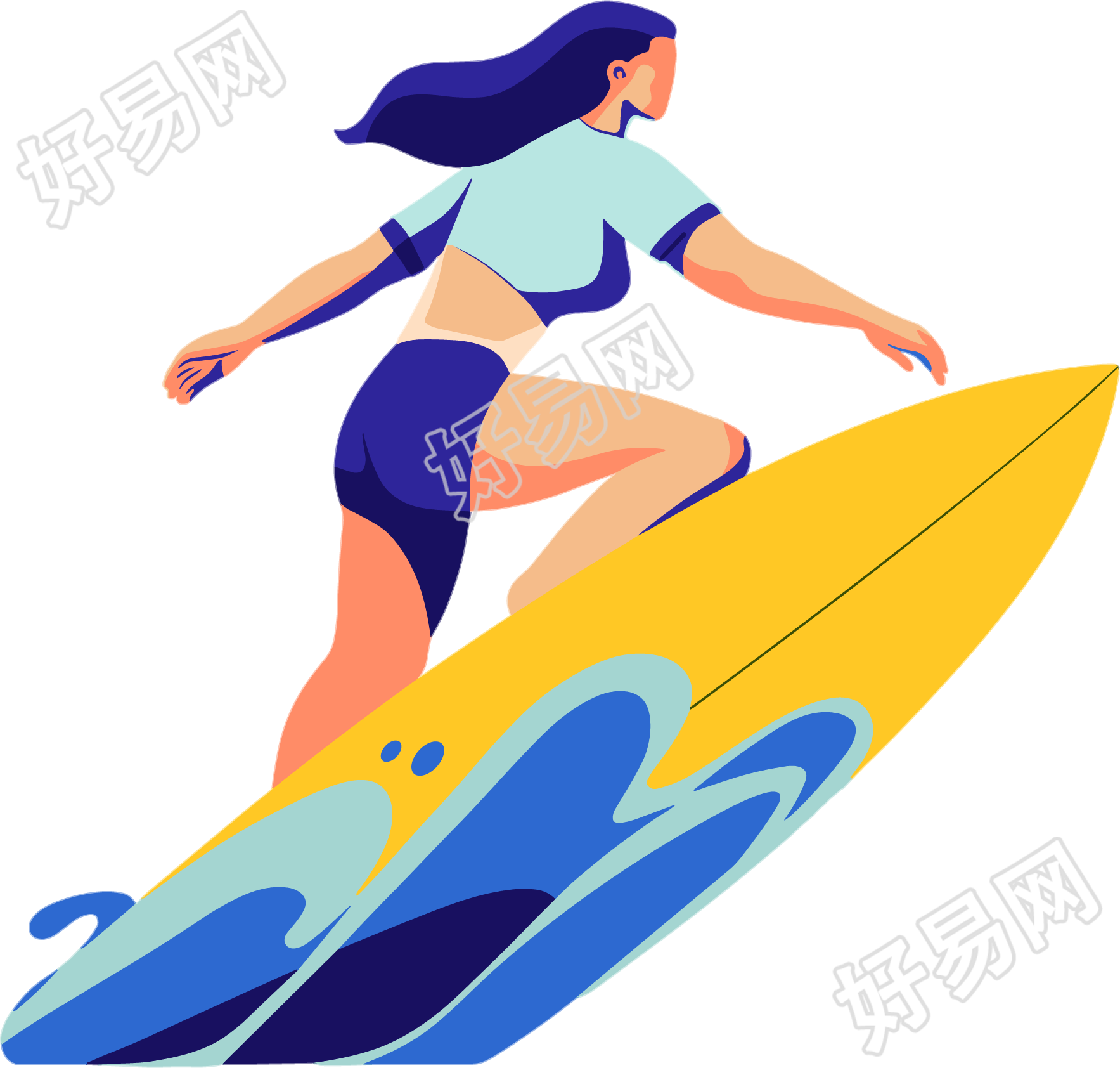 冲浪女生简笔画素材