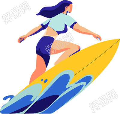 冲浪女生简笔画素材