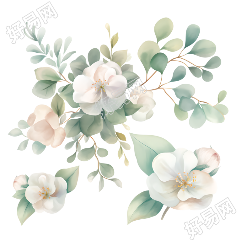 水彩植物简约插图