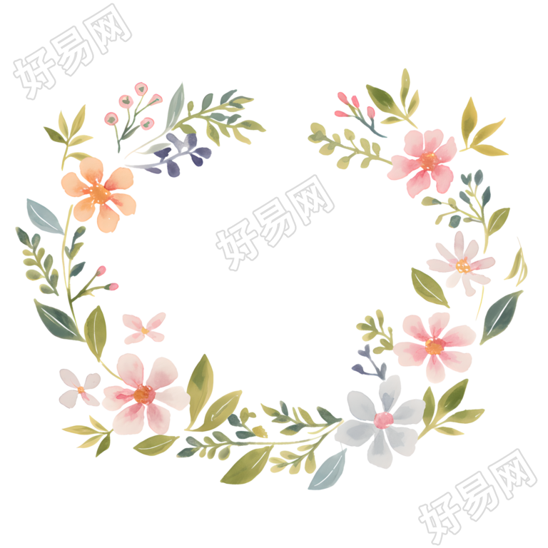 水彩植物花环插图