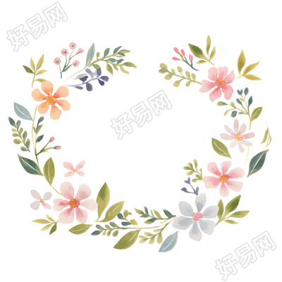 水彩植物花环插图