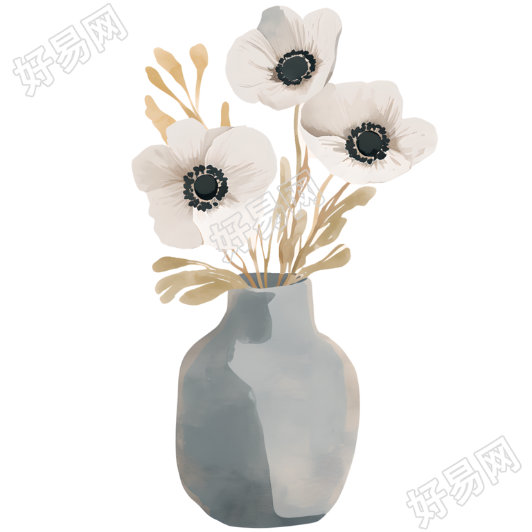 水彩植物装饰装饰花瓶插图