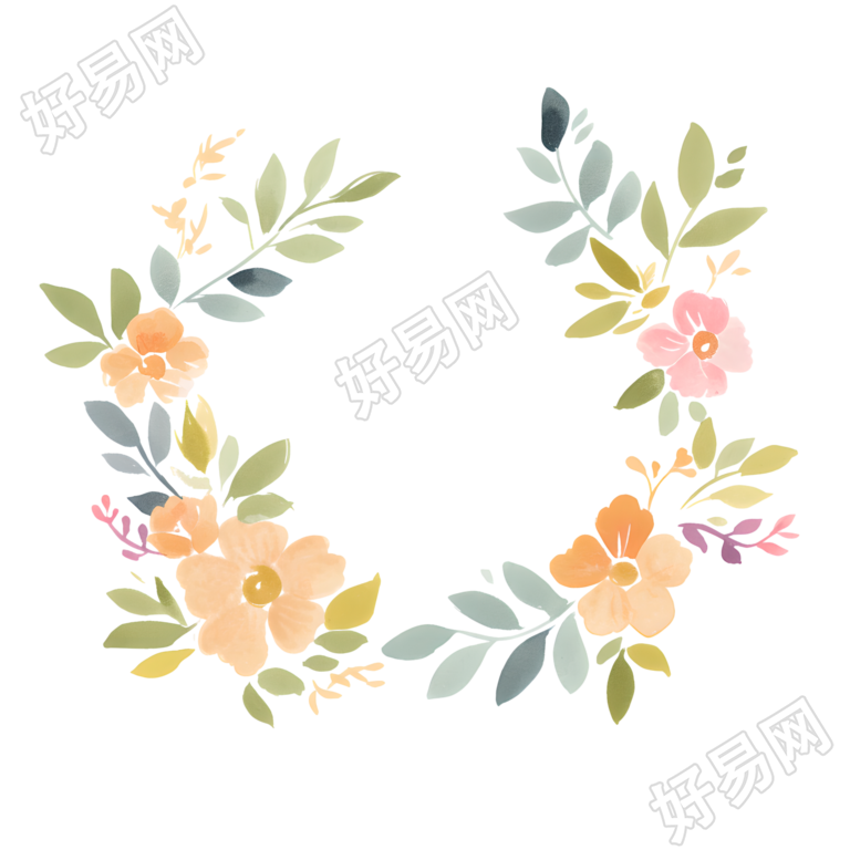 水彩植物花环插画