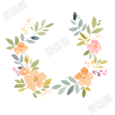 水彩植物花环插画