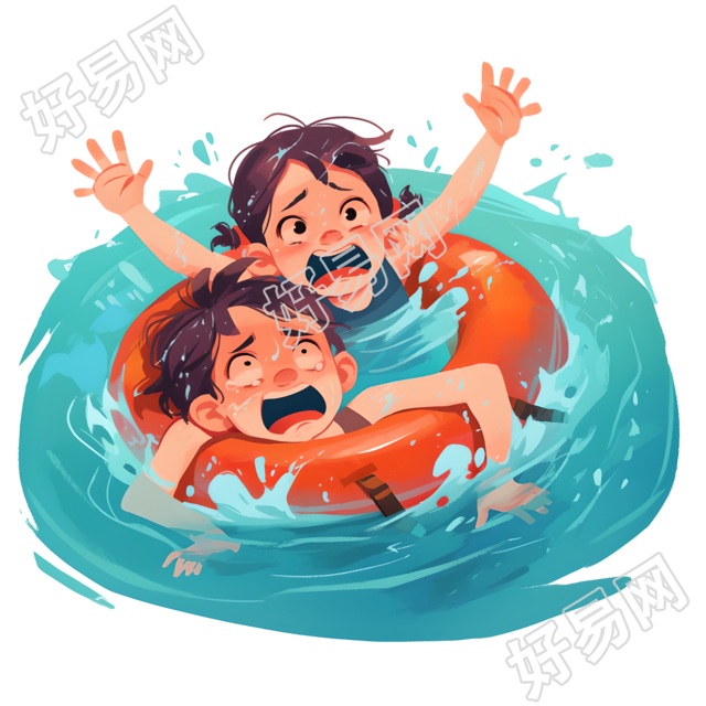 溺水插画素材