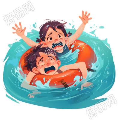 溺水插画素材