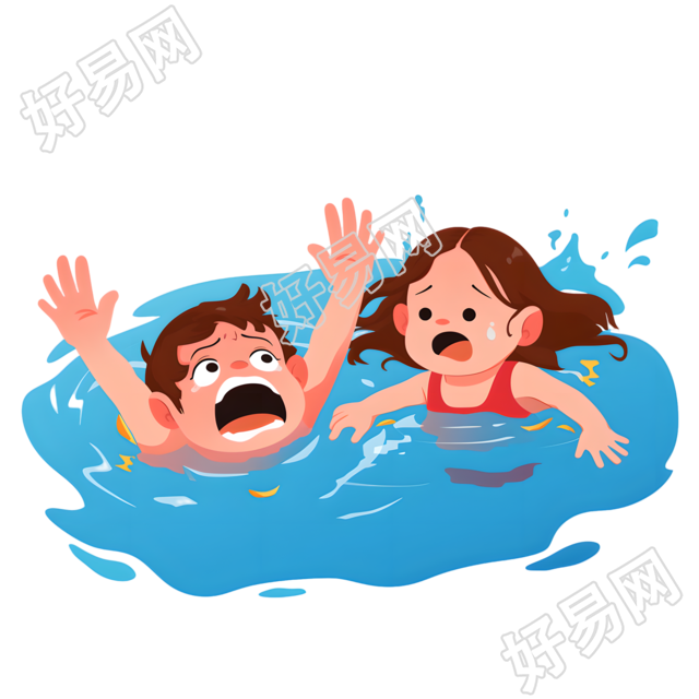 儿童游泳溺水插画
