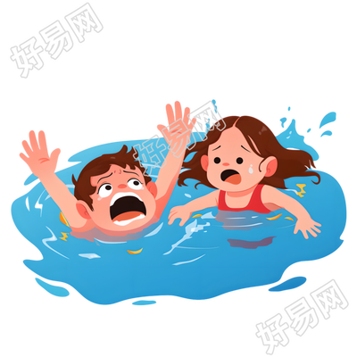 儿童游泳溺水插画