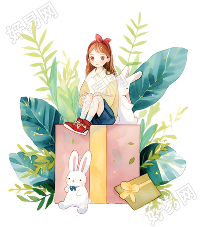 可爱女孩儿童水彩素材