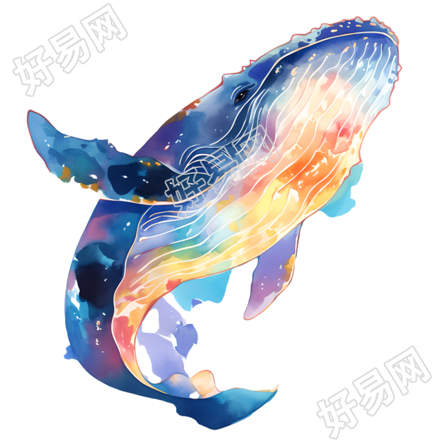 鲸鱼儿童水彩元素