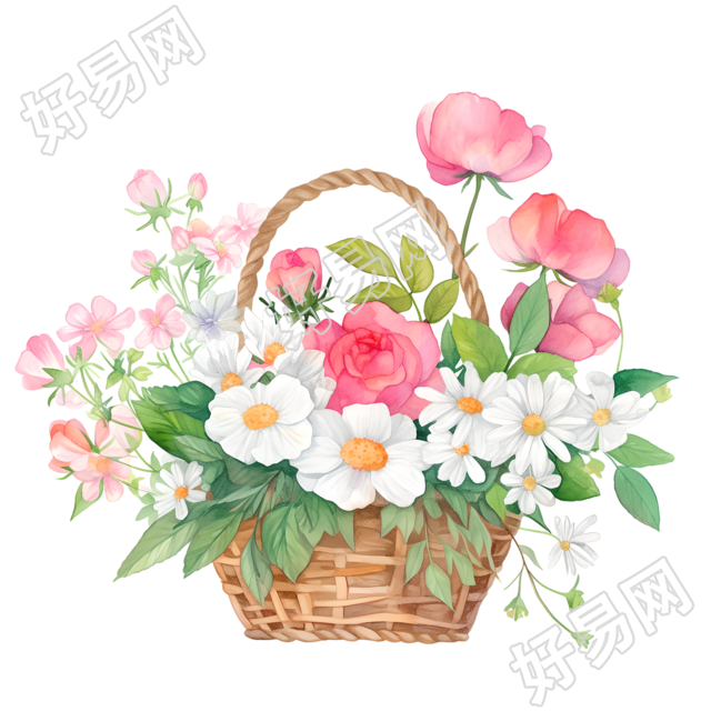 花篮儿童水彩插图素材