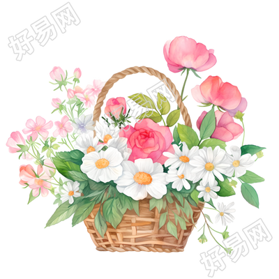 花篮儿童水彩插图素材