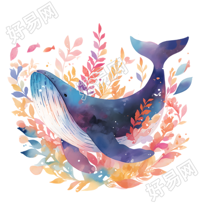 鲸鱼儿童水彩卡通插画