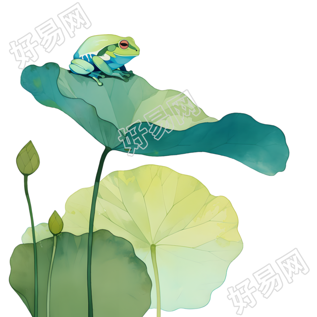 荷叶青蛙儿童水彩元素