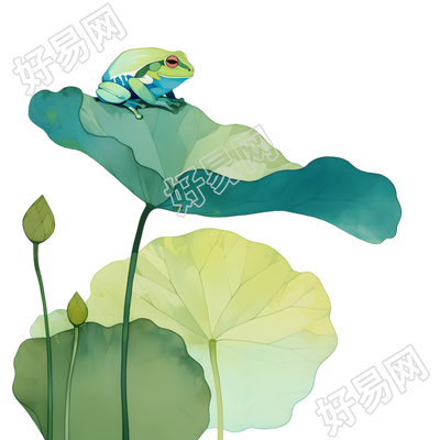 荷叶青蛙儿童水彩元素