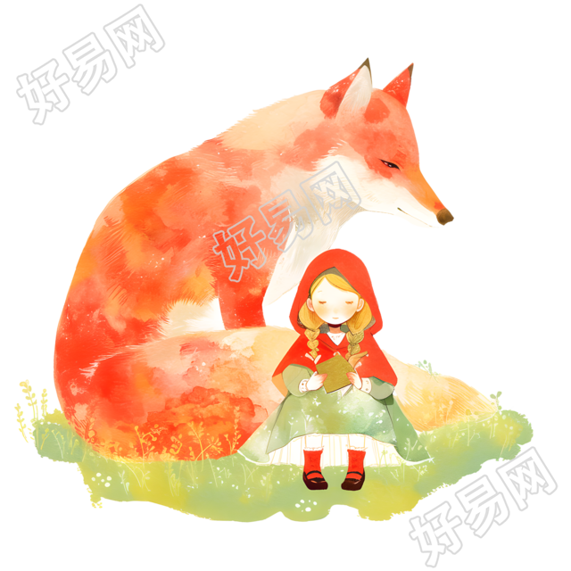 小红帽儿童水彩插图