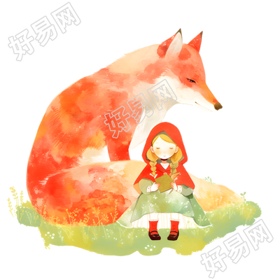 小红帽儿童水彩插图