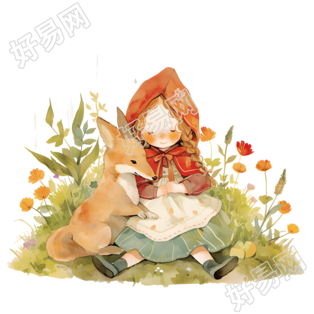 小红帽儿童水彩卡通素材