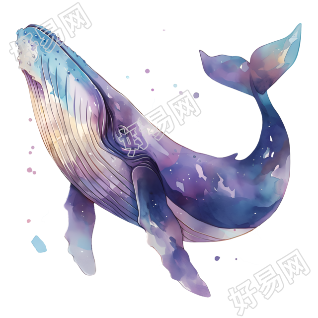 鲸鱼儿童水彩插图