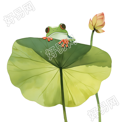 荷叶青蛙儿童水彩插画