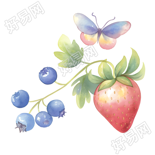 草莓儿童水彩插图