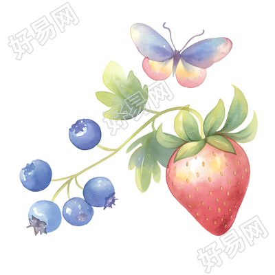 草莓儿童水彩插图
