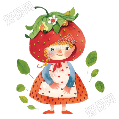 草莓女孩儿童水彩插图素材