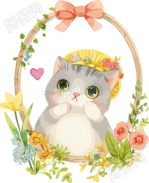小猫儿童水彩插图