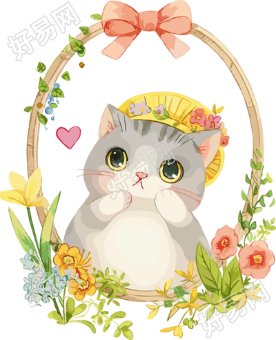 小猫儿童水彩插图
