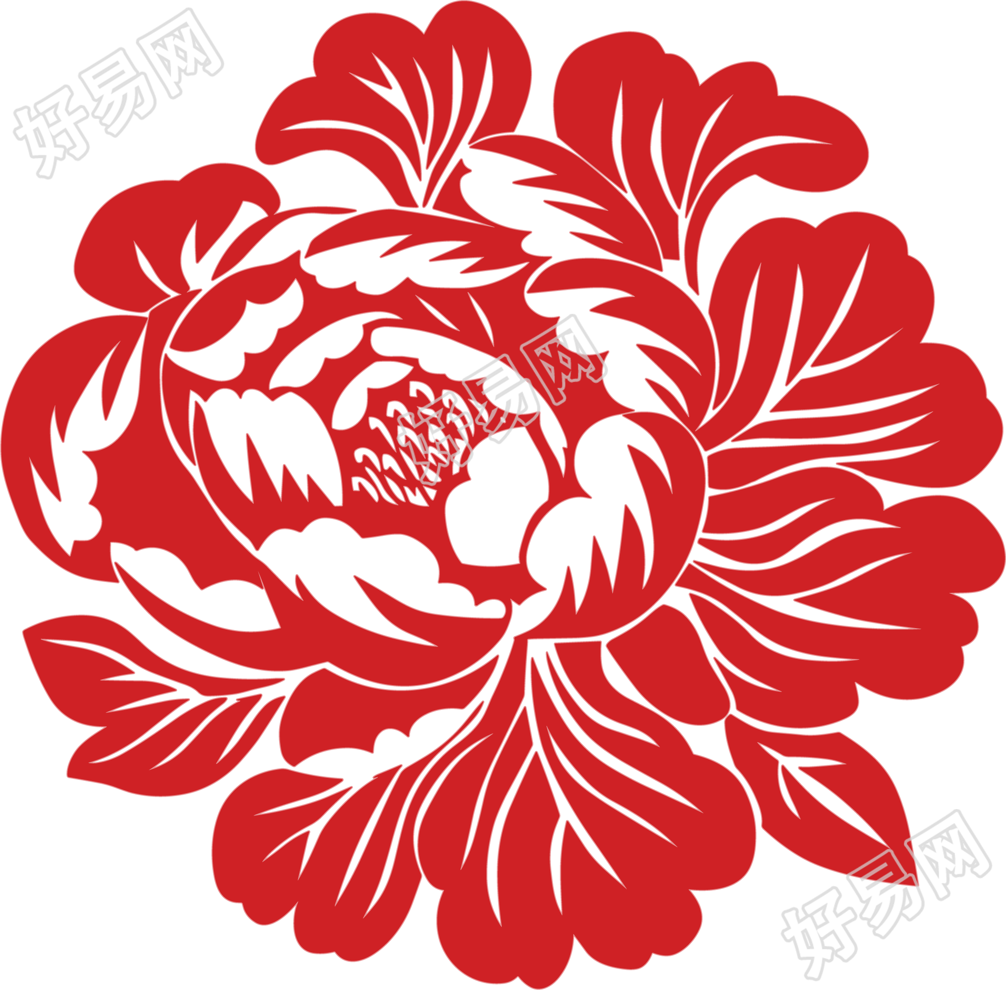 牡丹剪纸PNG素材