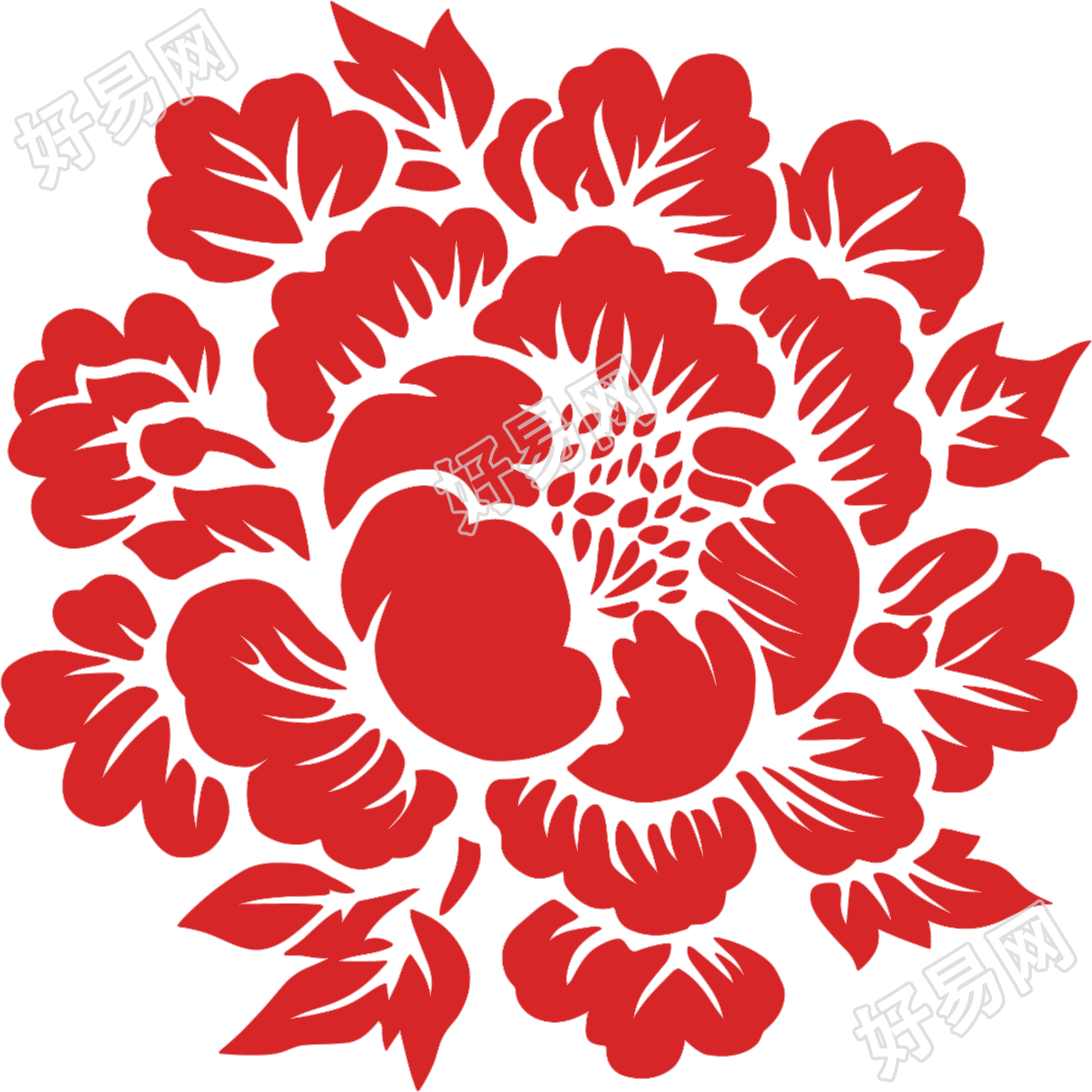 牡丹剪纸元素