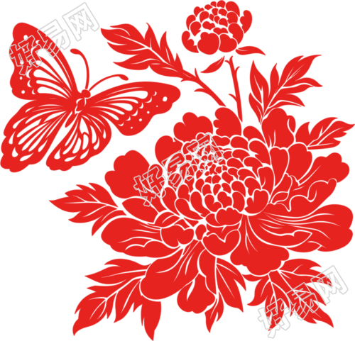 牡丹剪纸可商用素材