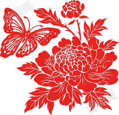 牡丹剪纸可商用素材