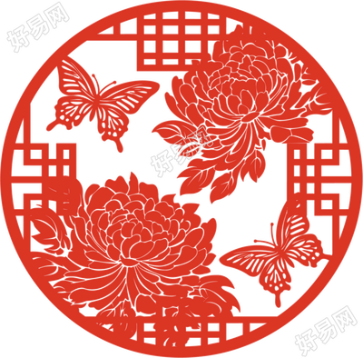 牡丹剪纸中式窗花元素