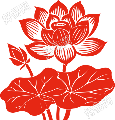 荷花剪纸装饰素材
