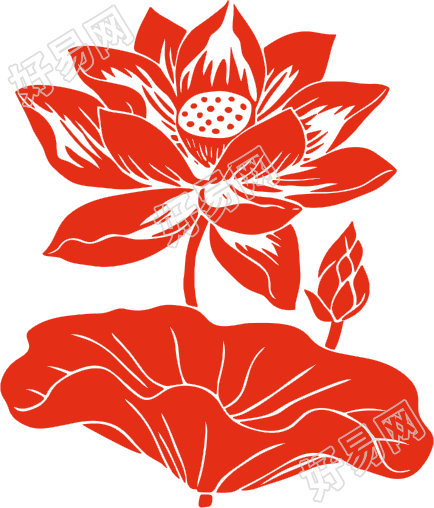 荷花剪纸创意插画