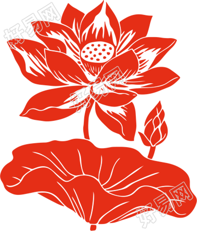 荷花剪纸创意插画
