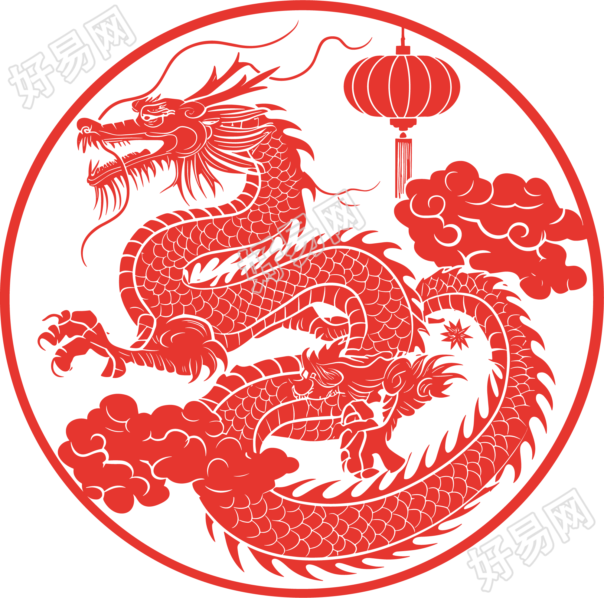 中国龙剪纸装饰素材