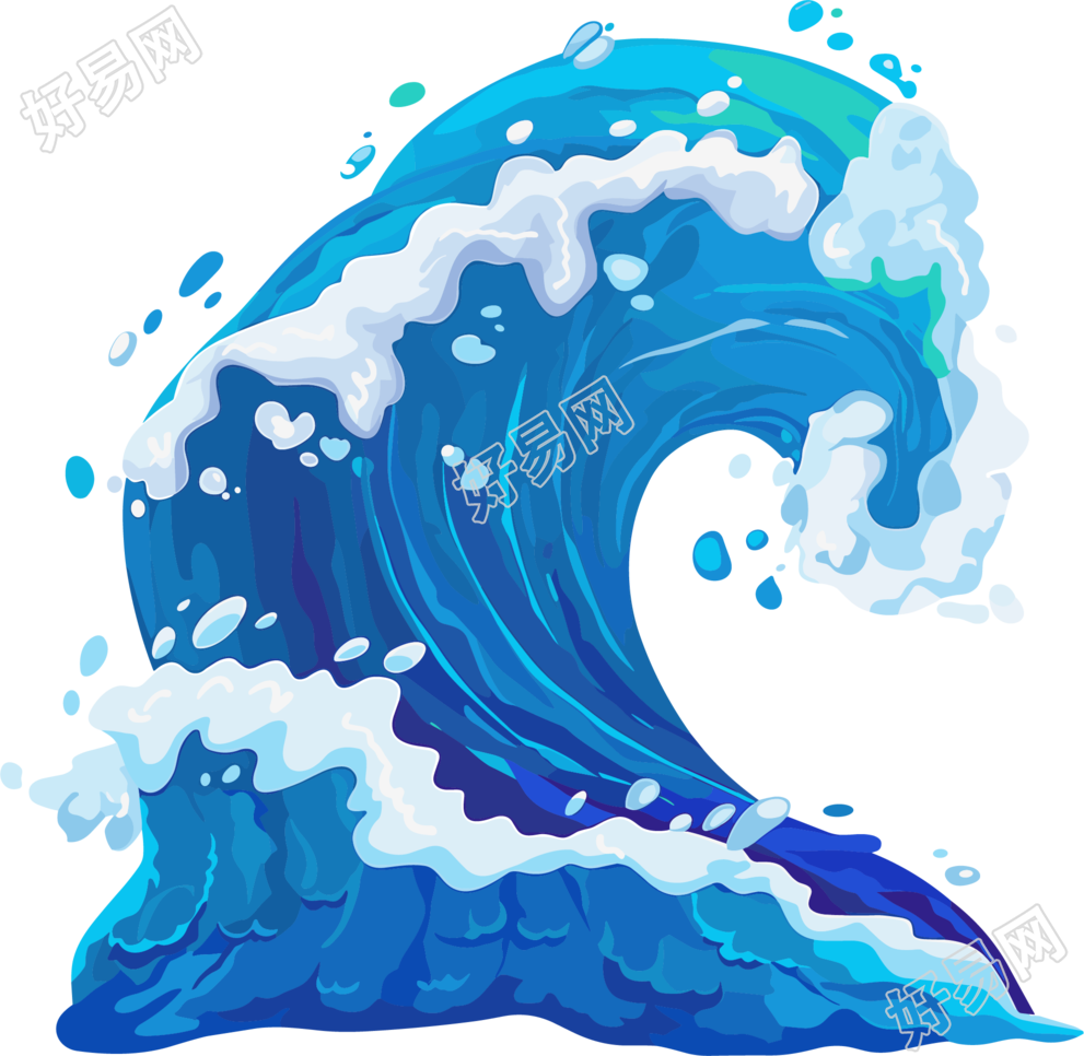 海浪防汛卡通风格素材