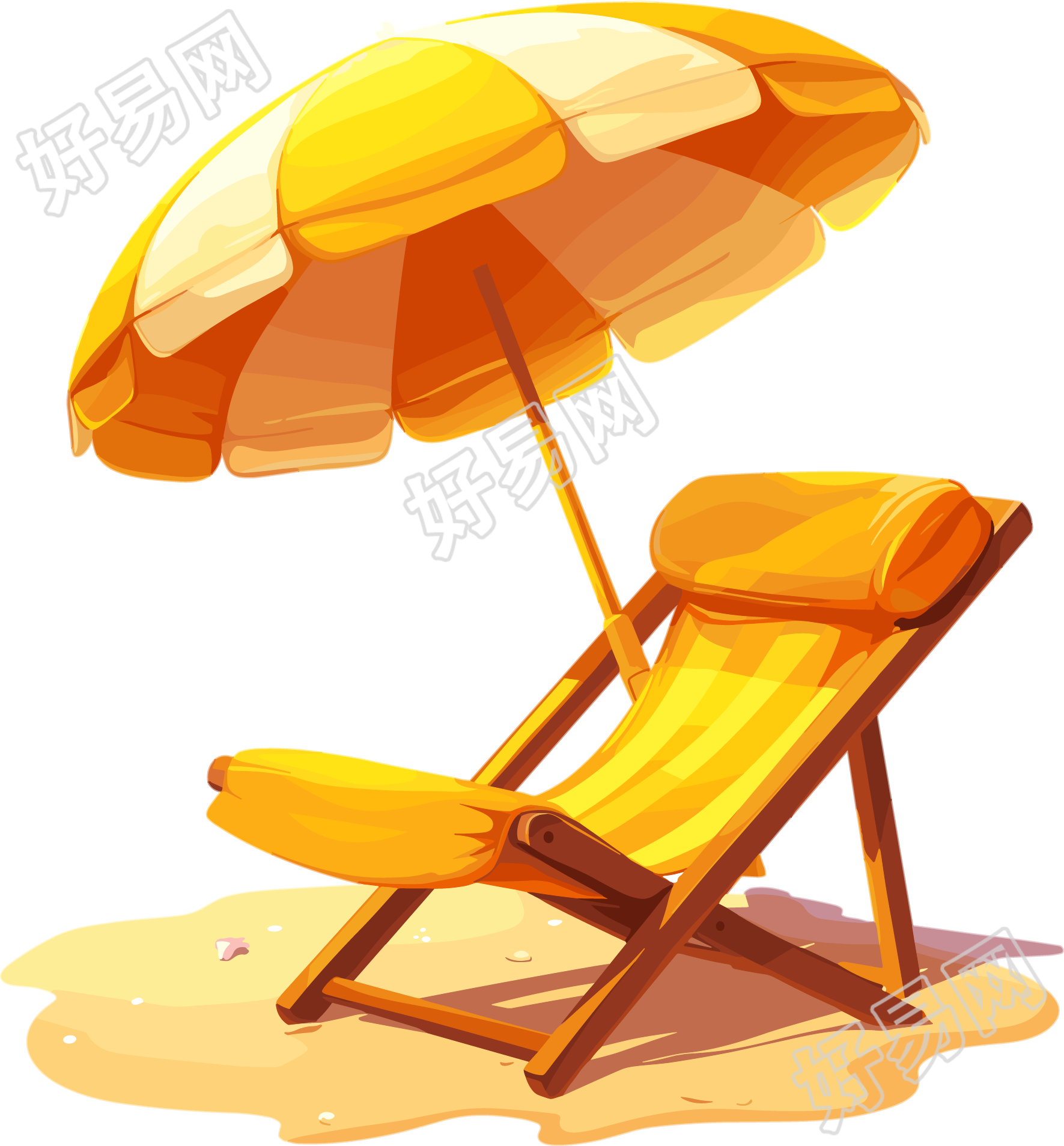 海滩躺椅夏季防暑插画