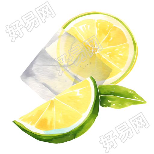 柠檬冰块夏天水彩插图