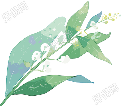小白花水彩植物元素