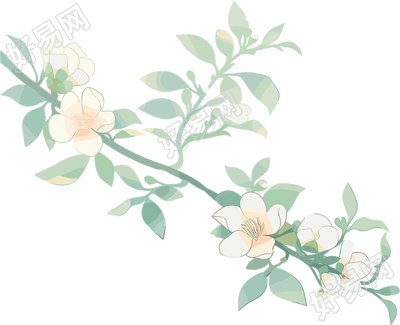 小白花水彩植物素材