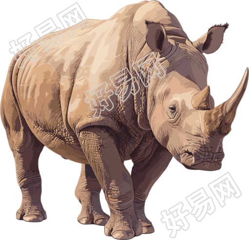 犀牛珍稀动物插画
