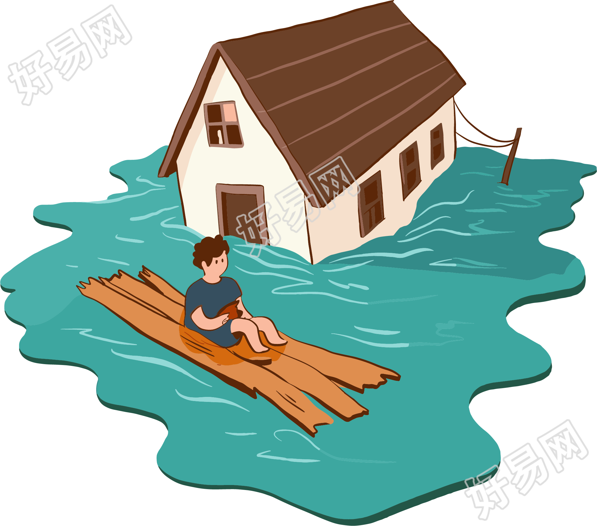 水淹房子防汛高清素材