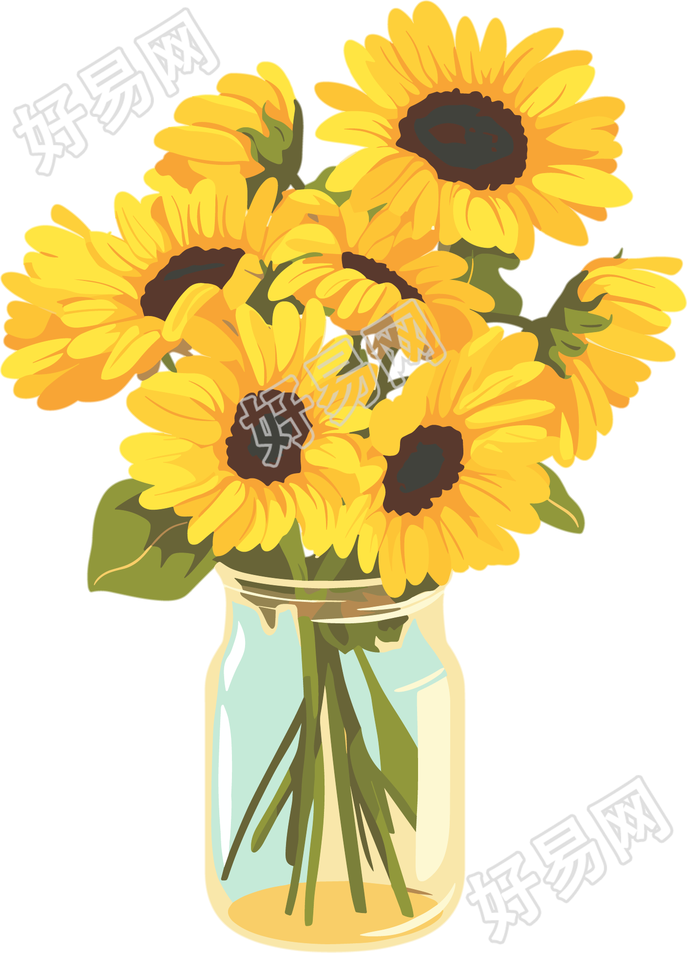 花瓶向日葵花束插画