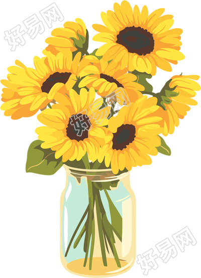 花瓶向日葵花束插画