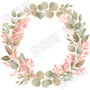 水彩花环元素