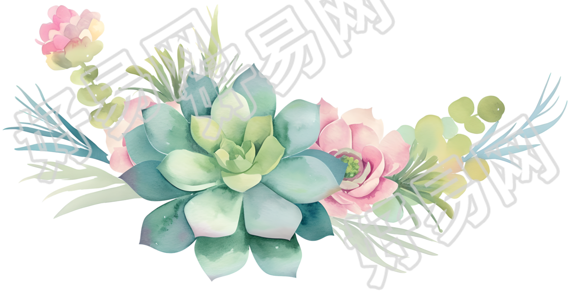水彩多肉花环素材