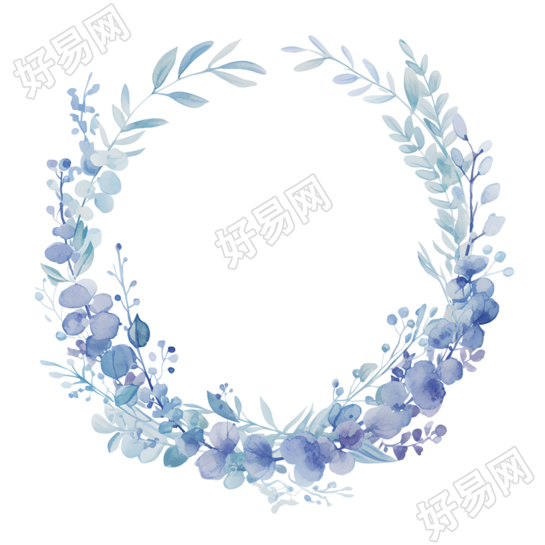 水彩花环蓝紫色插图